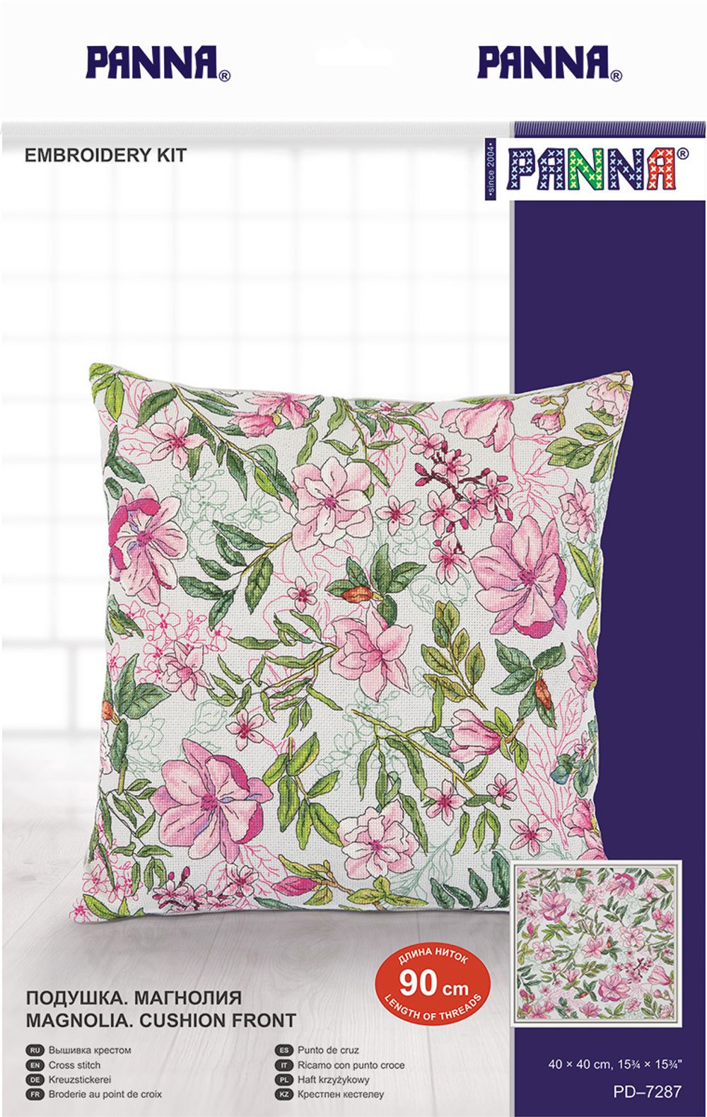 Набор для вышивания нитками Panna, Подушка. Магнолия, 40х40 см