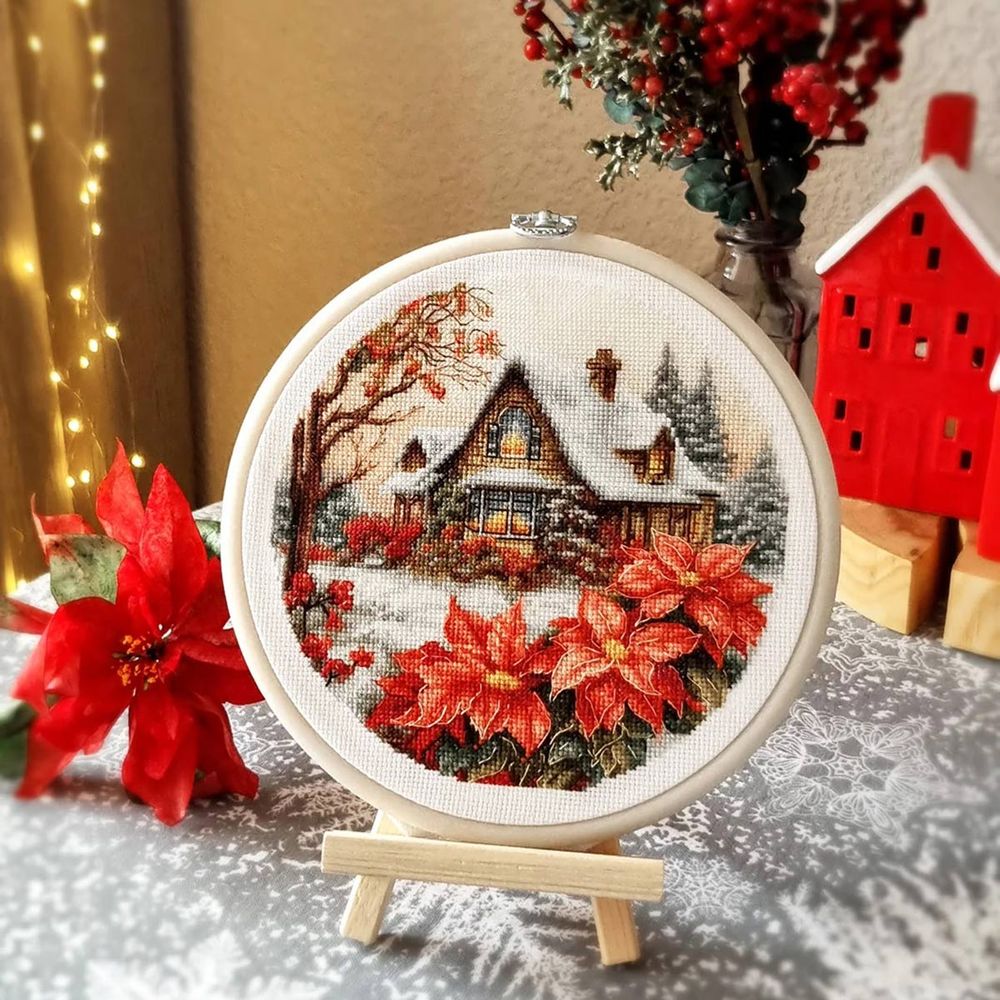 Набор для вышивания нитками Luca-S, с пяльцами Домик в лесу, 17х17см