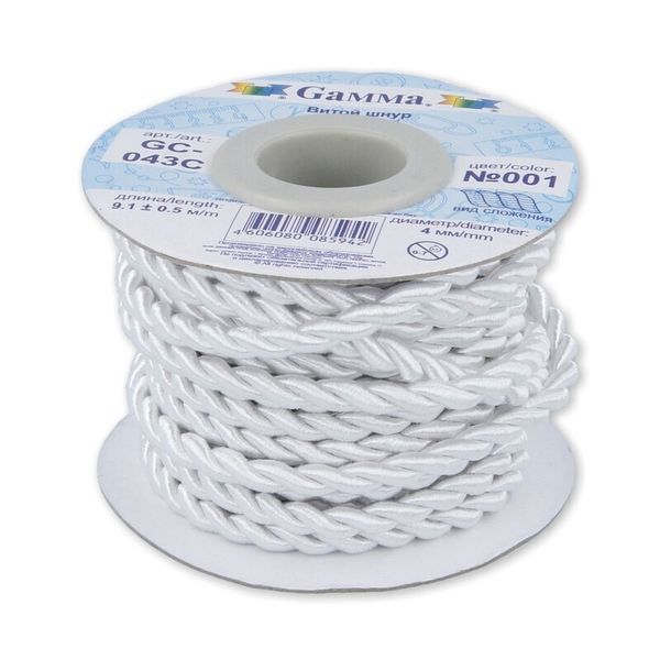 Шнур витой ⌀4.0 мм, 9.1 м, 001 белый, Gamma GC-043C