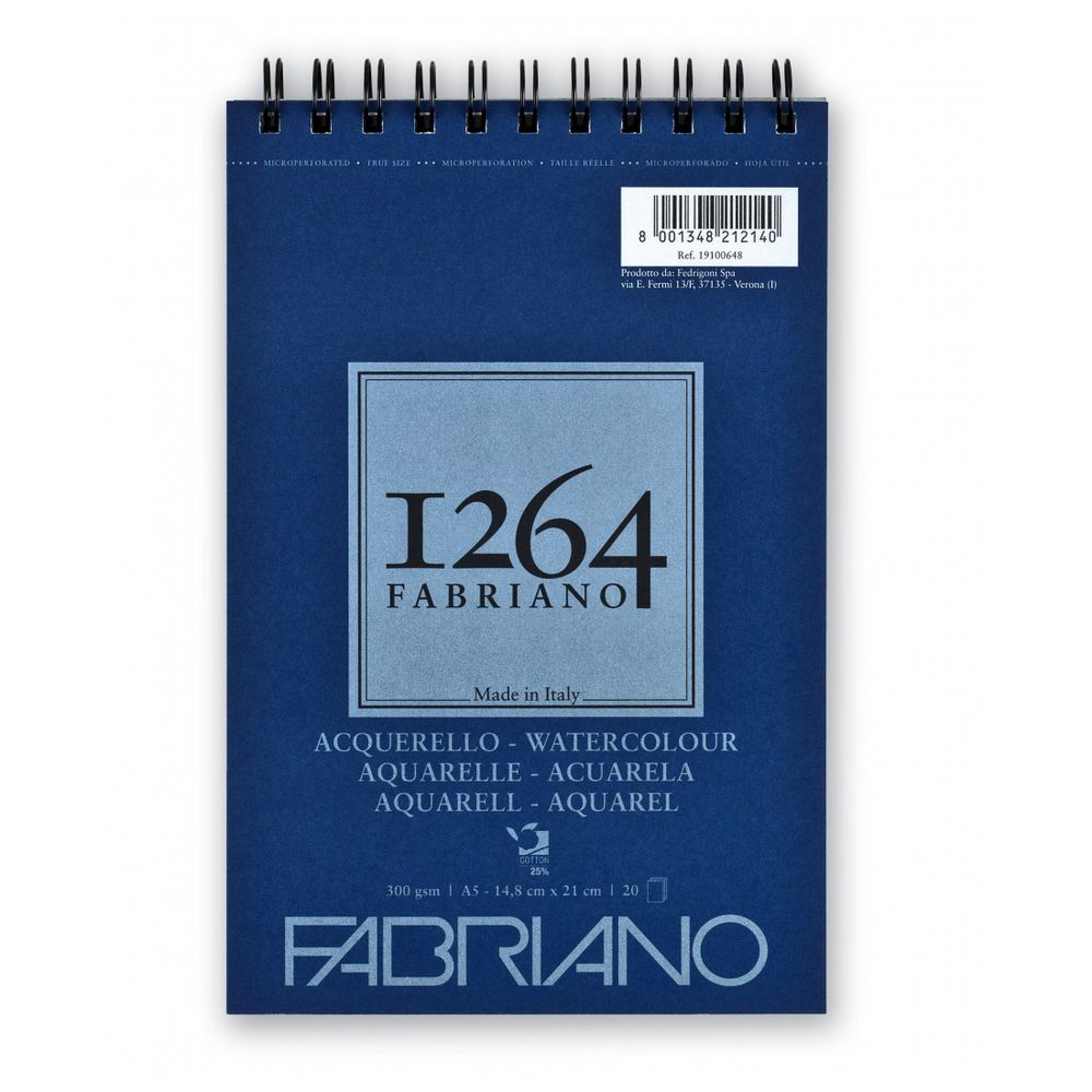 Альбом для акварели с бумагой холодного прессования 300 г/м², 14.8х21 см, на спирали, Fabriano 19100648