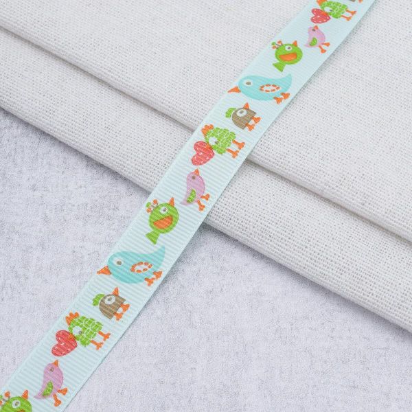 Лента репсовая (в рубчик) с рисунком 15.0 мм / 45.72 метра, ID 1567, цв. св. голубой, 23299