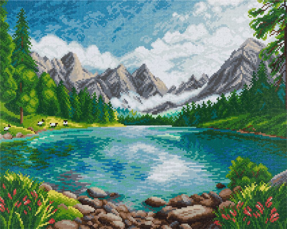 Алмазная (кристальная) мозаика Фрея ALPD-240, на подрамнике Озеро в горах, 50х40 см