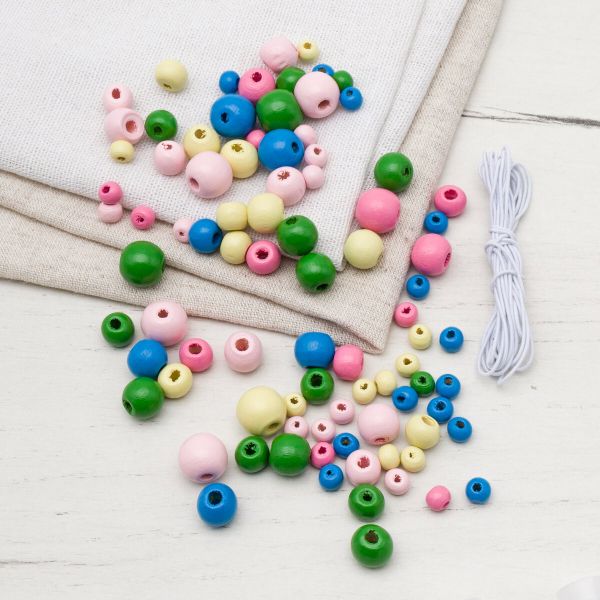 Бусины дерево набор со шнуром 6, 8, 10, 12 мм, пастельный микс, 21 г, 90 шт/упак, Astra&Craft, 160818
