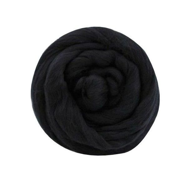 Шерсть для валяния Троицкая Гребенная лента п/тонкая 1х100 г (до 29 мкр), 0002 черный