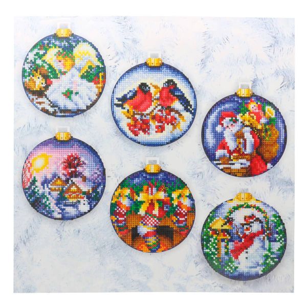 Набор для вышивания нитками Сделай своими руками, Новогодние игрушки 6 шт по 8х8 см