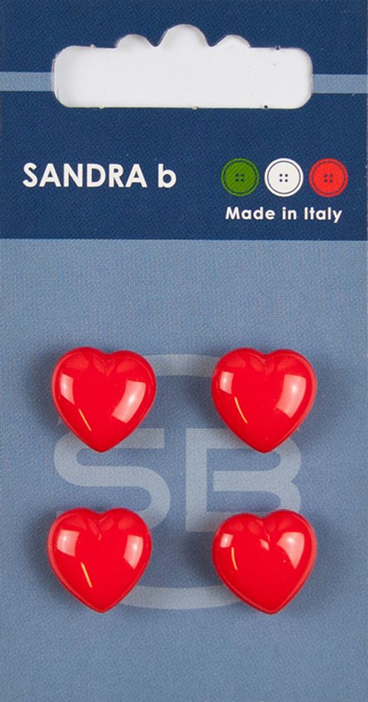 Пуговицы Sandra, 14 мм, 4 шт, пластик, красный