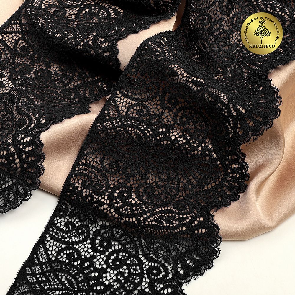 Кружево эластичное (стрейч) 110 мм, 40992PP цв.черный уп.25м, Kruzhevo