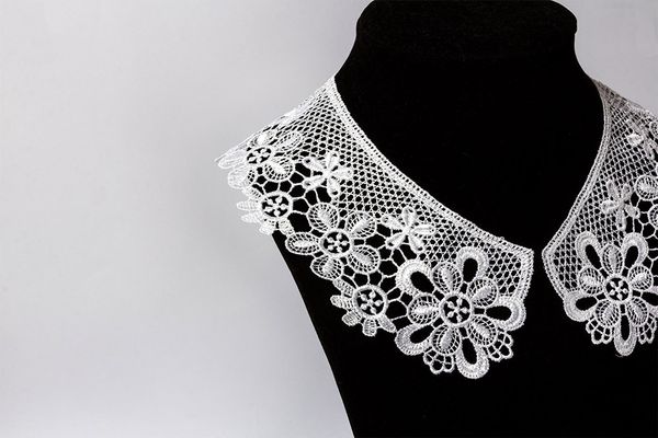 Пришивной кружевной воротник гипюр 65 мм, 5 пар Турция, белый, Gamma VGM-65-01