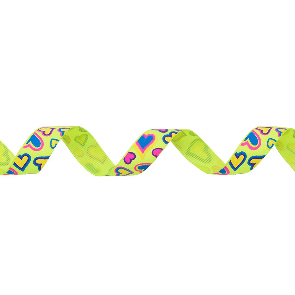 Лента репсовая (в рубчик) Сердца 1,5см*22.86 м (желтый неон)