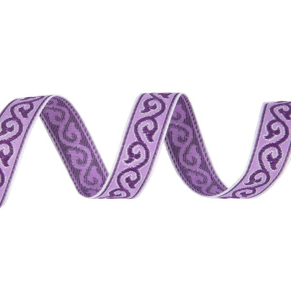 Лента (тесьма) жаккардовая 18.0 мм / 25 метров, Орнамент для северных народов, рис 9594 белый/фиолетовый/сиреневый, Gamma С3771
