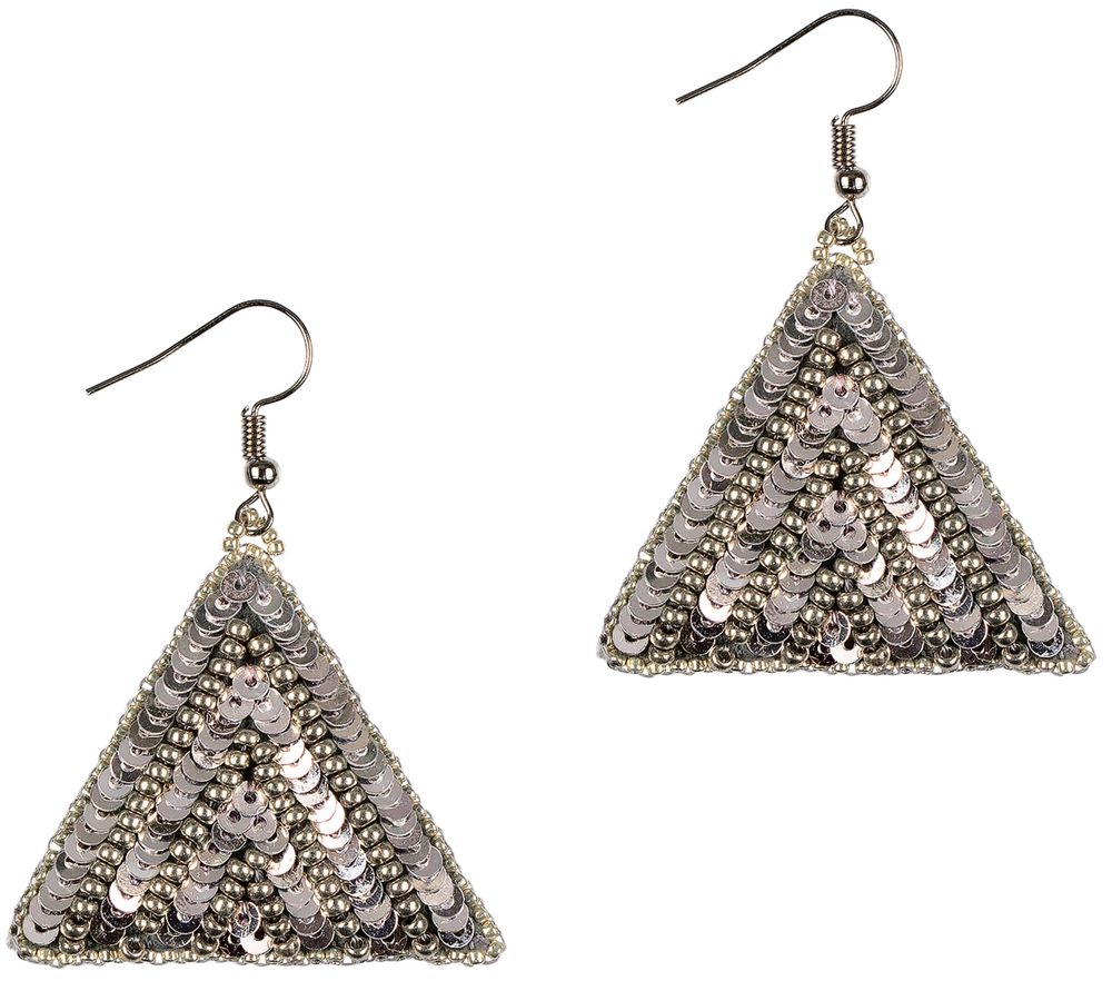 Набор для вышивания бисером Klart, Серьги треугольные. Серебряный орнамент, 4х3.5 см