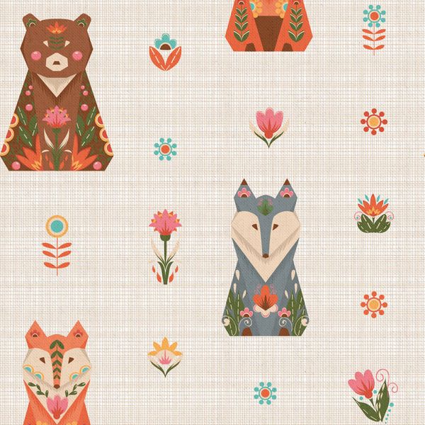 Ткань для пэчворка Peppy Лесные жители, отрез 50х55 см, 146 г/м², ЛЖ-05 белый, Peppy