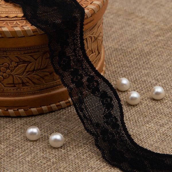 Кружево эластичное (стрейч) 40 мм, 3,4 м, ±4 см, черный