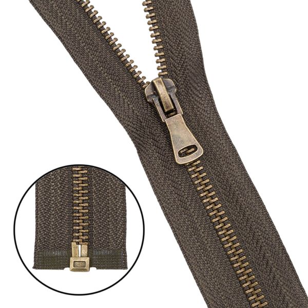 Молния металл Т5 (5 мм) 1 зам., разъем., 70 см, антик, 078 хаки, 5 шт
