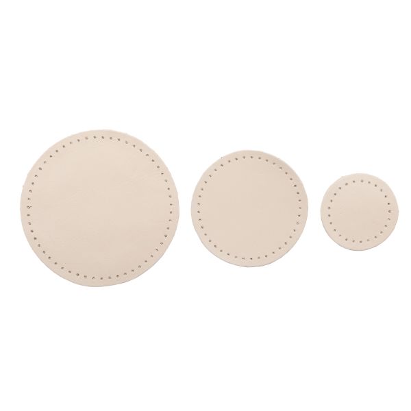 Набор заплаток пришивных из кожи, круг ⌀4см, 6см и 8см, с перфорацией, 3 шт, 100% кожа (06 бежевый), 9401