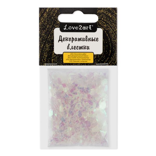 Блестки декоративные хлопья 25 г (5х5 г), 4.5 мл, 02 белый с розовым отливом/white with pink tint, Love2art GLI-02