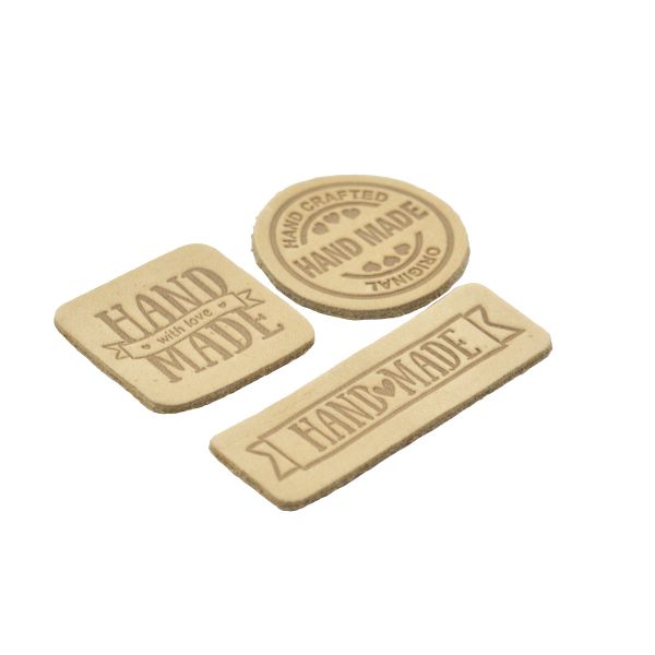 Набор кожаных термоаппликаций Hand Made: квадрат №5 (1шт), круг №2 (1шт), прямоугольник №3 (1шт), 41 бежевый