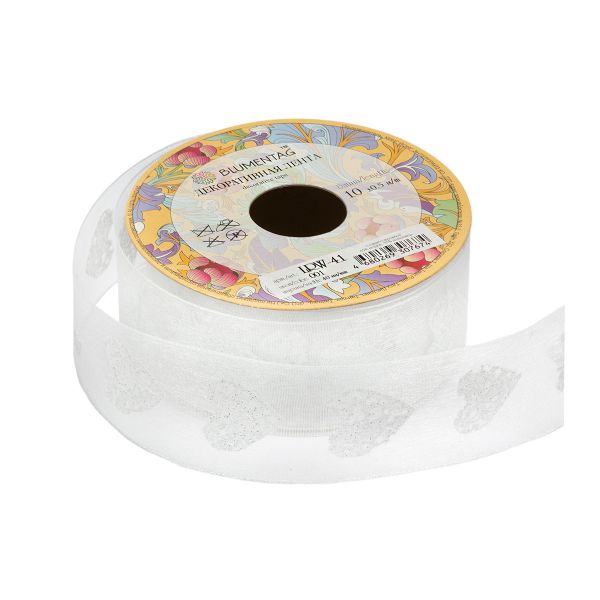Лента декоративная 40 мм / 10±1 метров, 001 белый, Blumentag LRW-41