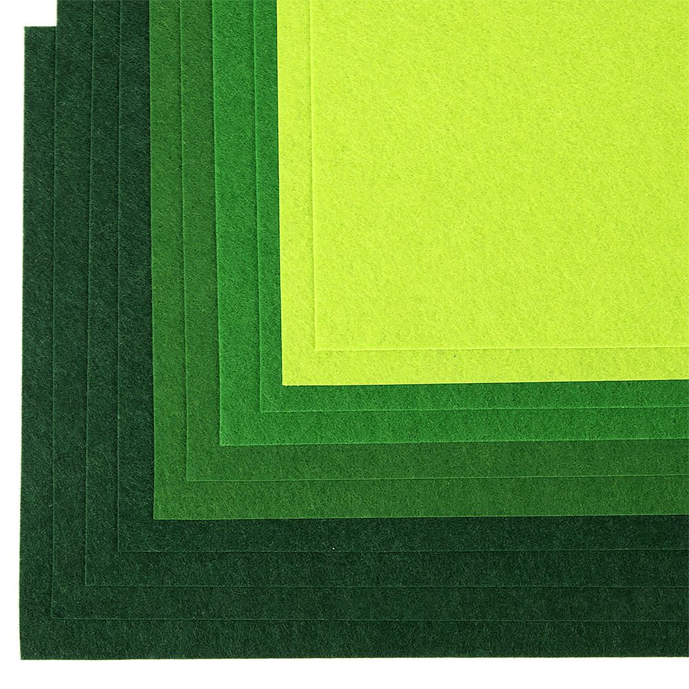Фетр листовой жесткий 1.0 мм 20х30 см, HA6, уп. 10 листов, цв. зеленый ассорти