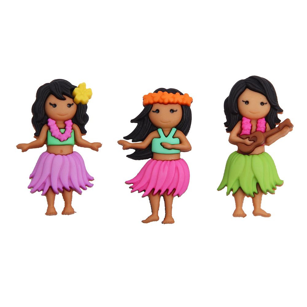 Украшения пуговицы декоративные фигурки Гавайские девочки пластик, 3шт/упак, Dress It Up