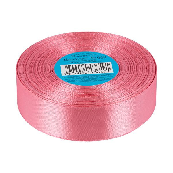 Лента атласная 1-сторонняя 25.0 мм / 33±2 метра, 069 т.розовый, Gamma