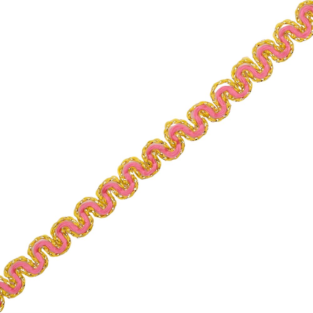 Тесьма отделочная змейка 10 мм / 10 метров, вязаная, рис.9404, розовый/золото, С3794Г17