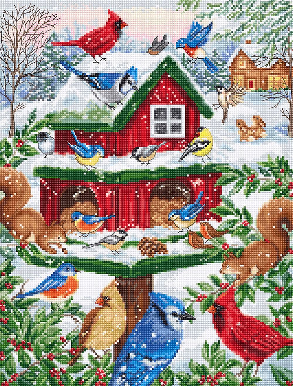 Набор для вышивания нитками Luca-S, Кормушка для птиц 25х33 см