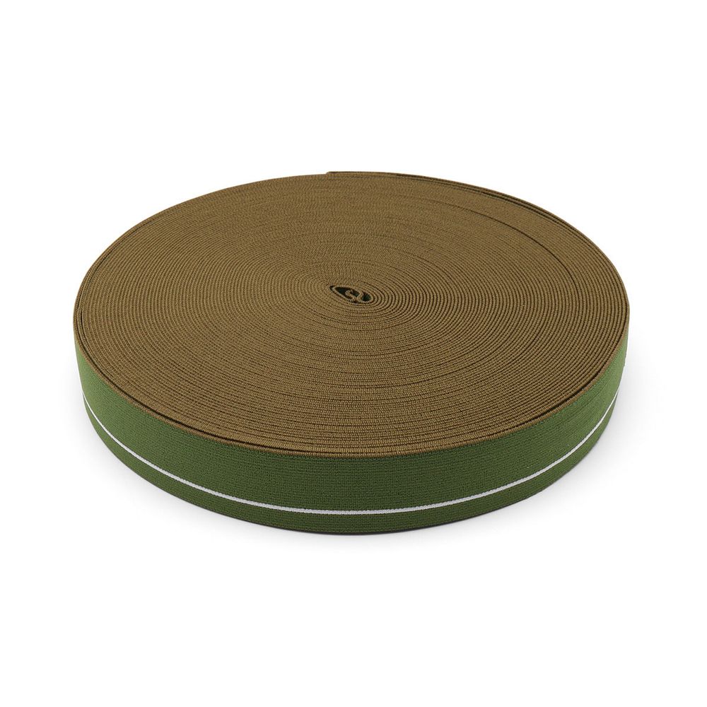 Резинка для мужских трусов и боксеров 30.0 мм / 25 метров, тканая мягкая, 21 г/м, хаки/белый полоса