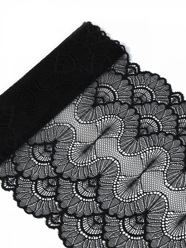 Кружево бельевое эластичное 195 мм / 2.7 м, 8034, цв.02 черный, Kruzhevo