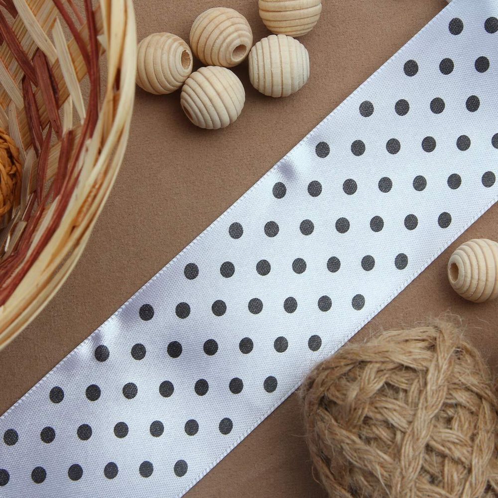 Лента атласная в горошек 45.0 мм / 3 метра, черно-белый, Globus