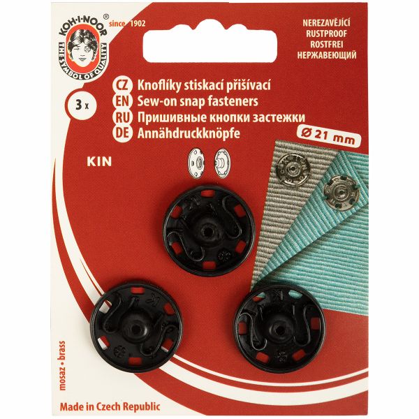 Кнопка пришивная металл ⌀21.0 мм, 3 шт, черный, KOH-I-NOOR 10 (KIN1000 №8)