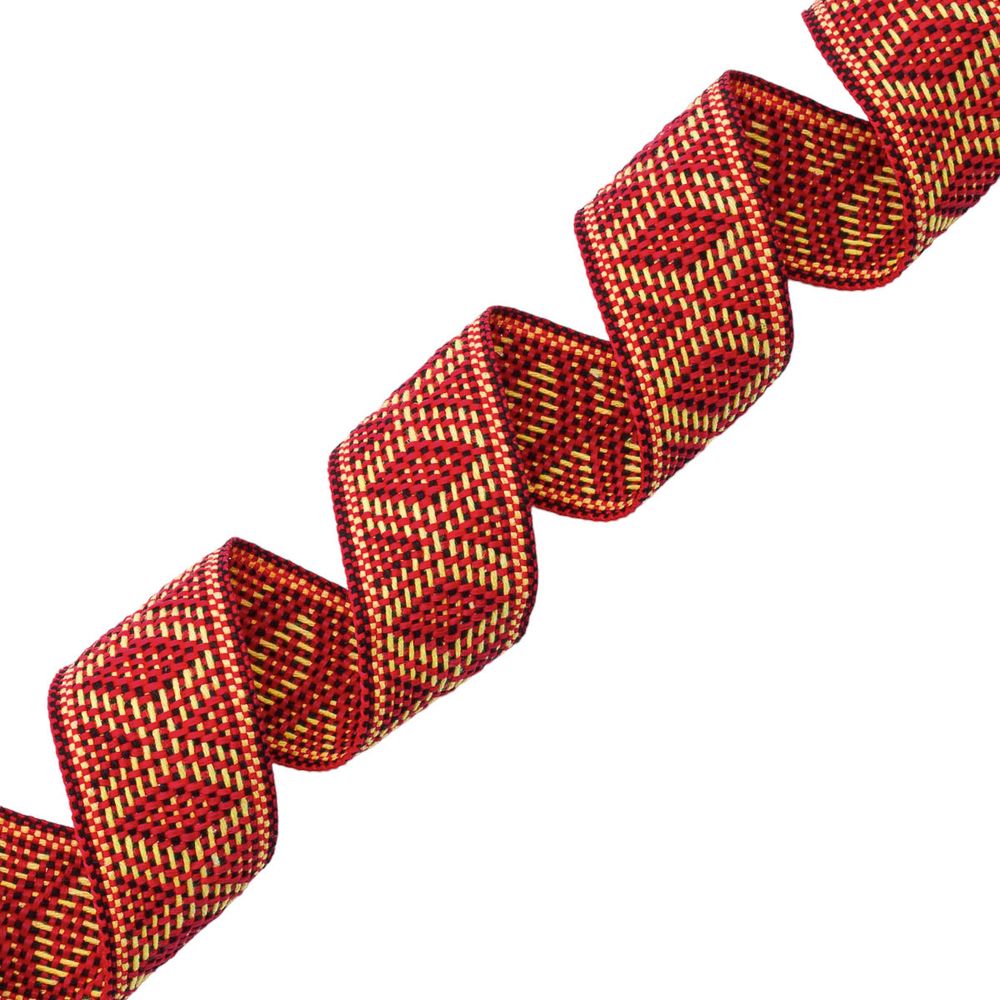 Лента (тесьма) жаккардовая 30.0 мм / 25±1 метров, рис. 9854, красный/желтый/черный, С3881Г17