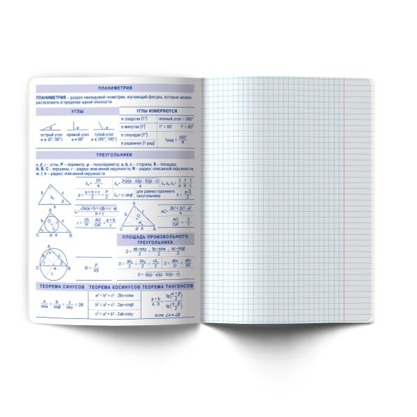 Тетрадь со справ.материал. Яркость по расписанию с запечат. пластик.обл. 320мкм, A5 48 л. на скобе 65 г/м², белизна 100% 10 шт, клетка, 01863 Яркость по расписанию Геометрия, Светоч Т288