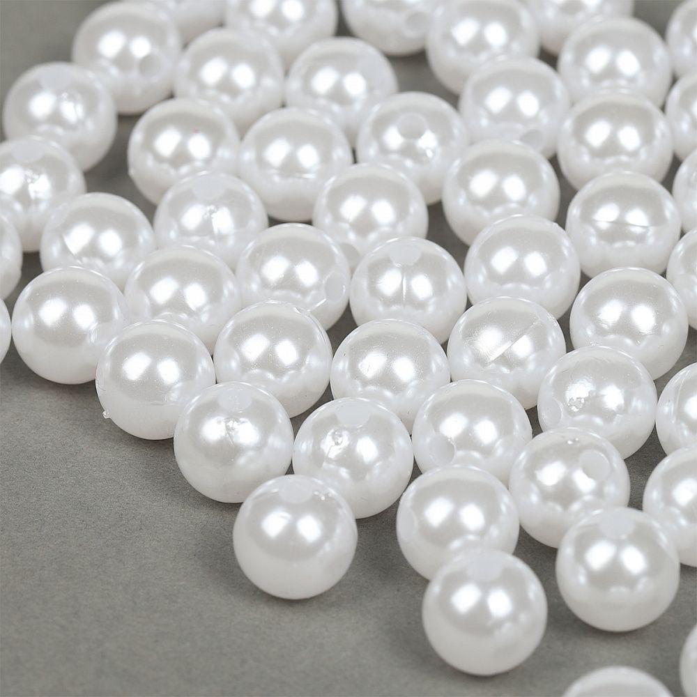 Бусины пластик (перламутр) ⌀12 мм, цв.033 белоснежный, уп.50г (53 шт), Magic4Hobby