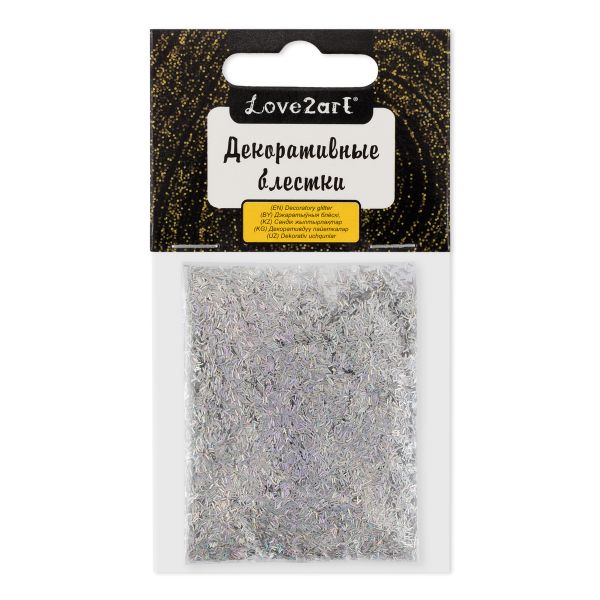 Блестки декоративные стружка 0.2х1.5 мм, 25 г (5х5 г), 4.5 мл, 13 белый прозрачный/white clear, Love2art GLI-03