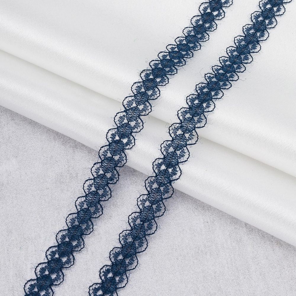 Кружево капроновое 15 мм, / 13.72 метра, ажурное, 13 тёмно-синий