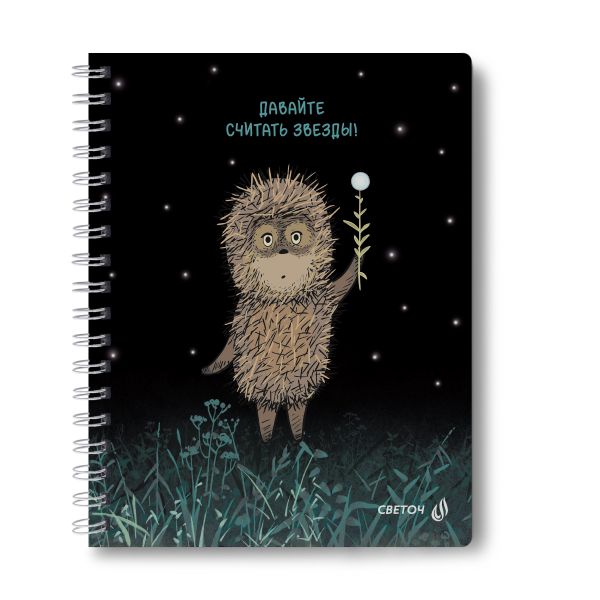 Тетрадь ученическая общая, выборочный УФ лак, (лицензия) A5 48 л. на гребне 65 г/м², белизна 100 %, 8 шт, клетка, 01173 Не такой уж колючий (Ёжик в тумане), Светоч Т105