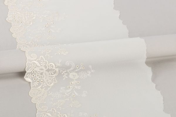 Кружево на сетке (шифон) 190 мм / 10 м, Турция, SF003CR (039) кремовый, Gamma SHKM-19002