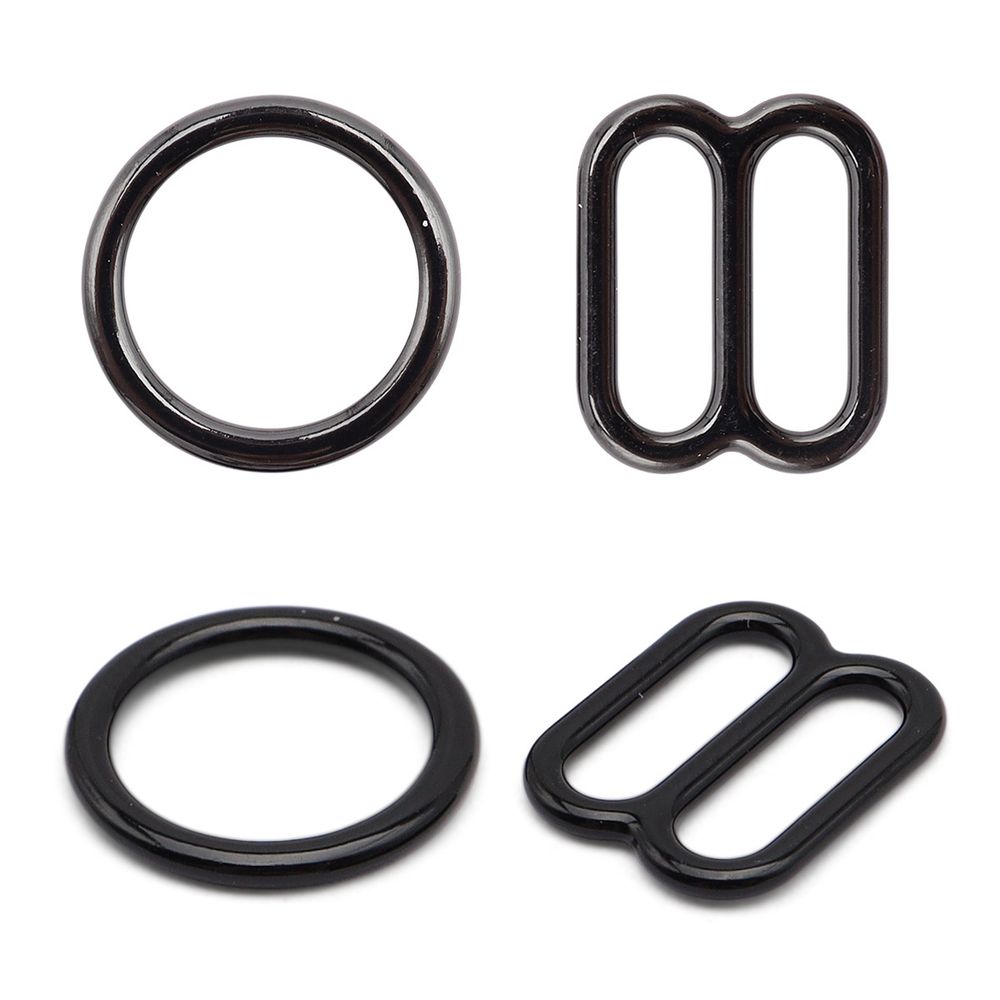 Набор кольца + регуляторы для бюстгальтеров металл 10 мм, (10 колец, 10 регул.), черный