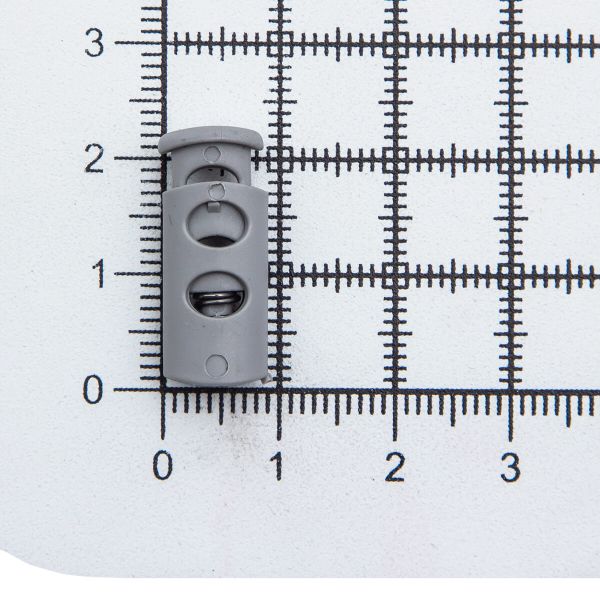 Фиксатор (зажим) для шнура пластик 2 отв., ⌀4.0 мм, 9х22 мм, цилиндр, ПП, св.серый, 100 шт