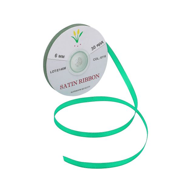 Лента атласная 1-сторонняя 6.0 мм / 27.4±2 метров, 6116, 093 т. изумрудный, Globus