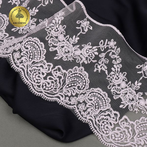 Кружево на сетке 130 мм / 13.71 метра (жесткая сетка, матовая нить), TBY.BL.40466, цв.F164 светло-сиреневый, Kruzhevo