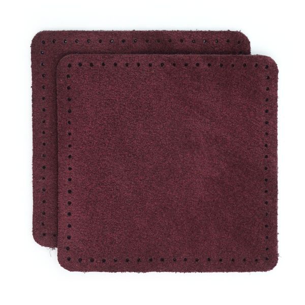 Заплатки пришивные из замши, квадрат 8см с перфорацией, 2 шт, 100% кожа, 31 бордовый, 59122