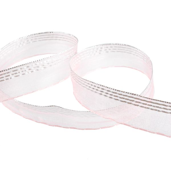 Лента капроновая (органза) 20.0 мм / 25 метров, 050 бл. розовый/серебро, Blitz ORT-20