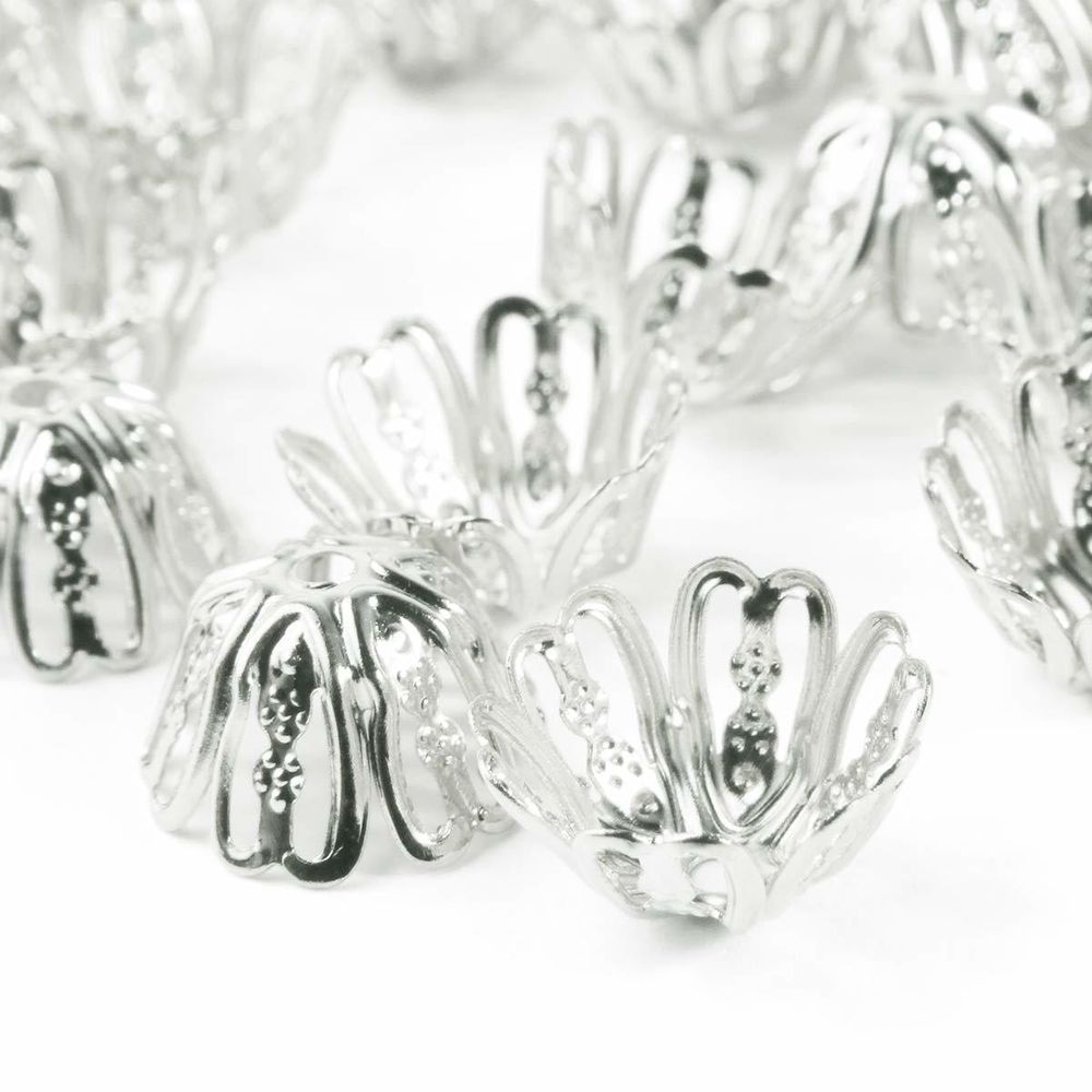 Шапочка для бусин, 12 мм, 30 шт в упак, серебро