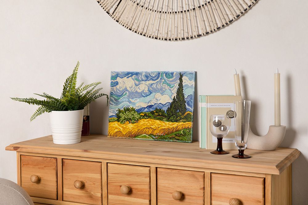 Алмазная (кристальная) мозаика Фрея, Пшеничное поле с кипарисами, Винсент ван Гог, 40х30 см