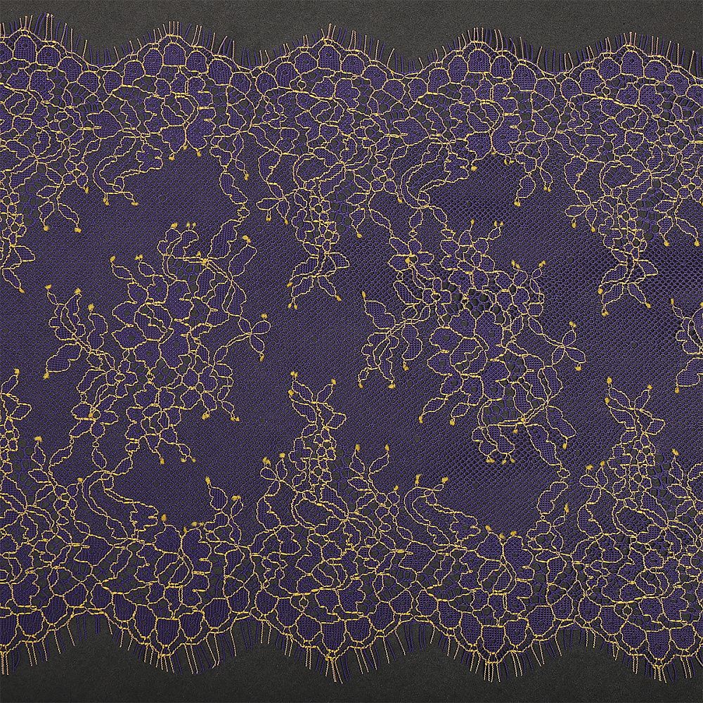 Кружево шантильи (реснички) 230 мм, цв.т.синий, уп. 3 м, Kruzhevo