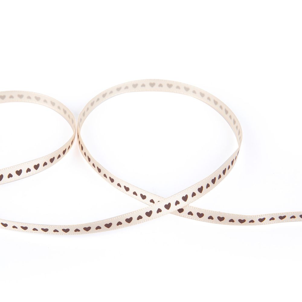 Лента атласная с рисунком _6.0 мм / 22.8 метров, S1/007 сердечки/персиковый, Gamma ALP-061
