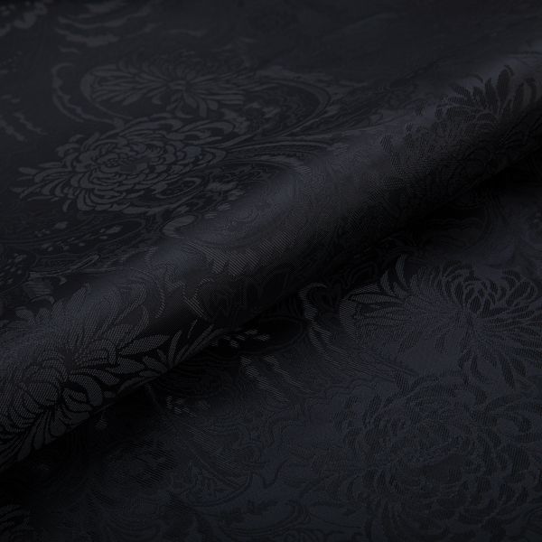 Ткань подкладочная (таффета) с рисунком 96 г/м², 100х145 см, 110 черный (растительный орнамент), Gamma JTR