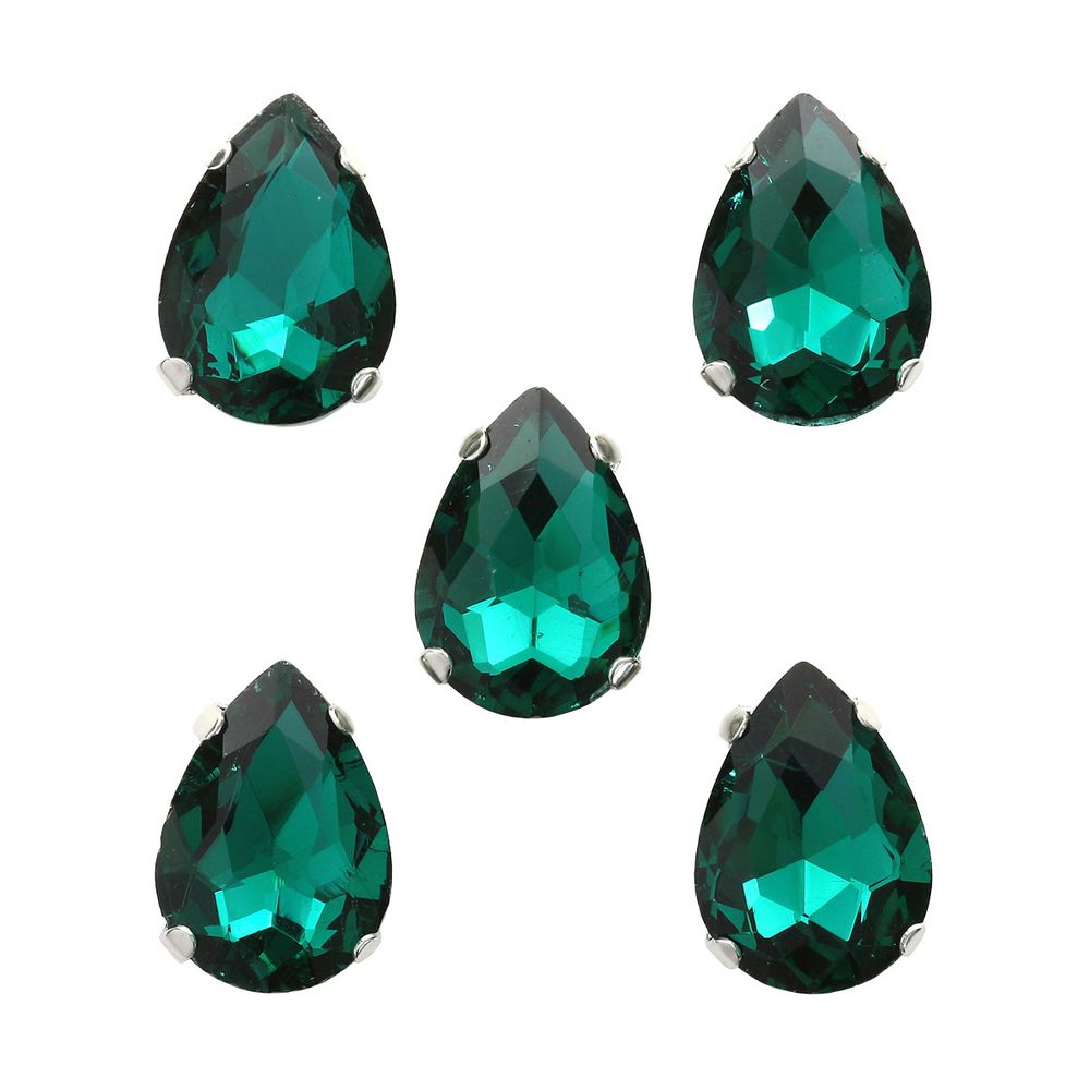Хрустальные стразы в цапах формы капля, изумрудный 10х14 мм, 5 шт., АЦ009НН1014